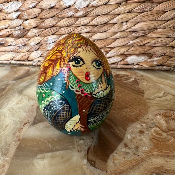 Handpainted Beautiful Girl Wooden Egg - Picture 1 of 6